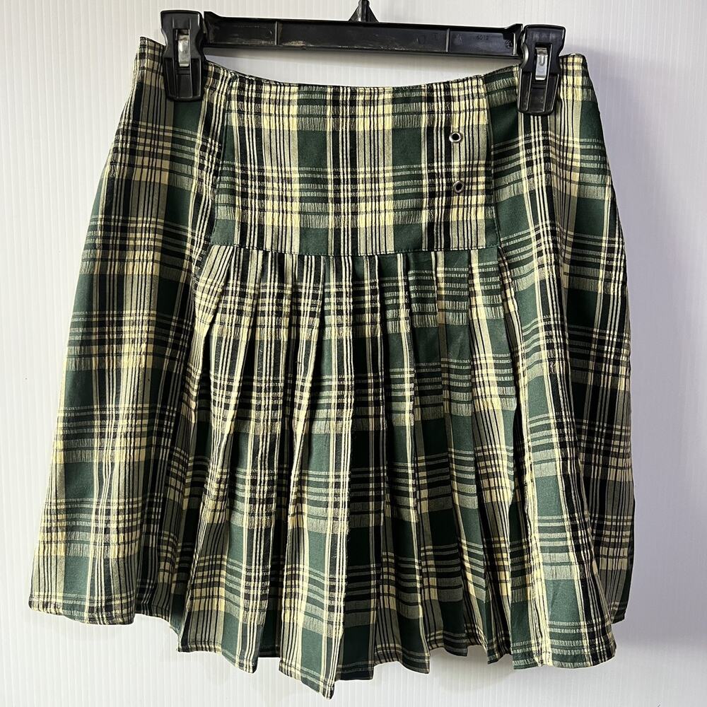 VTG 90s Y2K CTME Plaid Pleated Mini Skirt Sz 7/8 Green Preppy Schoolgirl USA